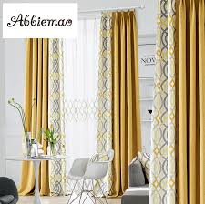 Chevron gray yellow shower curtain top features include: Abbiemao Modern Simple Yellow Gray Splicing Curtain For Living Room Bedroom High Shading Curtain With Matched Gauze Window Decor Curtains Aliexpress