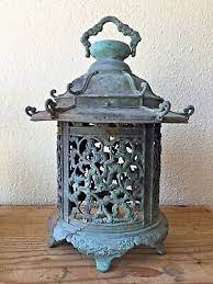 Antique Japanese Hanging Lantern Bronze Lightening Garden Lamp Shade Tsuridoro Ebay Hanging Lanterns Bronze Lamp Japanese Garden Lanterns