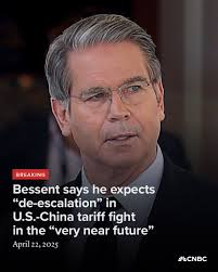 Treasury Secretary Scott Bessent told investors in a closed-door meeting  Tuesday he expects “there will be a de-escalation” in President Donald  Trump's trade war with China in the “very near future,” a