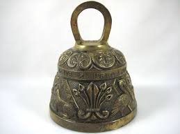 Vtg Antique Solid Brass Peerage Service Table Bell Latin Made In England Stamped Vintage Bell Beer Steins Solid Brass