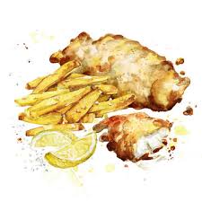 Fish and chips illustration of a happy fish character lying n chips stock photo alamy. Fish And Chips Watercolor Illustration Stock ã¤ã©ã¹ã Adobe Stock