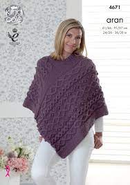 Sizes xs, s, m, l, xl. Poncho With Cabling Details Knitted With Fashion Aran King Cole Poncho Knitting Patterns Aran Knitting Patterns Womens Knitting Patterns