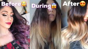In addition to hair color chemicals, things like uv rays, chlorine, and mineral deposits in your shower water can. Going From Purple To Blonde Ombre At Home Did I Almost Ruin My Hair Youtube