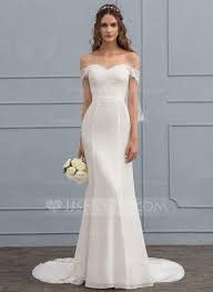 Trumpet Mermaid Off The Shoulder Court Train Chiffon Lace Wedding Dress With Beading Sequ Off Shoulder Wedding Dress Trumpet Wedding Dress Wedding Dresses Lace