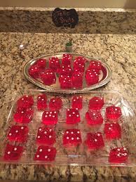 Jell O Shots Made Into Dice Not As Easy As I Thought Used Sprinkles White Confetti For The Dots You Can Also Use Food White Confetti Casino Party Jell O