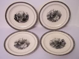 Old Abbey Ware Alpina Villeroy Boch Germany Set of 4 Plates Black Ivory  Transfer