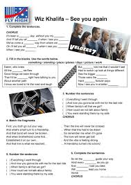 See you again is a song by american rapper wiz khalifa, featuring american singer charlie puth. Wiz Khalifa See You Again English Esl Worksheets For Distance Learning And Physical Classrooms