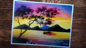 Gambar gunung dengan warna lembut. Pin Di Menggambar Sunset