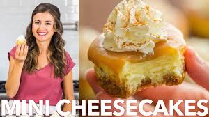 These cakes are double layered and perfect for one or two families. Mini Cheesecakes With Caramel Sauce Video Natashaskitchen Com