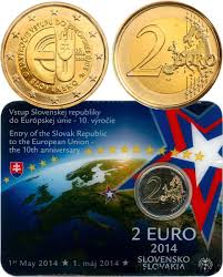Euro souvenir je vyrobený zo 100 % bavlneného papiera používaného pri výrobe pravých bankoviek. Slovakia Coin Card 2 Euro 10 Ans D Adhesion A L Union Europeenne 2014 Kremnica Feu 470870 Euro Coins
