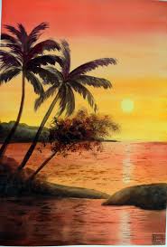 Tramonto Ligure O Caraibi Acquerello Di Lorenza Pasquali 51x35 Paesaggi Acquerello Tramonti
