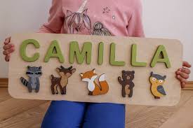 Personalised wooden puzzles for toddlers. Personalized Name Puzzle For Toddler Baby Name And Forest Etsy Puzzles For Toddlers Name Puzzle Personalised 1st Birthday Gifts