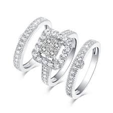 Blue nile's large selection of wedding rings for women includes classic designs, modern styles and certified diamonds. Tinnivi Women S Princess Cut White Sapphire 925 Sterling Silver Wedding Sets Tinnivi Jewelry