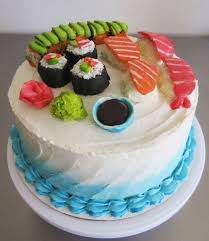 Homemade Sushi Cake All Decorations Were Made Out Of Cake Buttercream Frosting Buttercream Cake Decorations Frosting Backen Kuchen Geburtstagskuchen