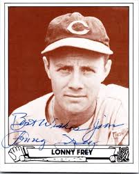 Lonny Frey signed baseball card 1983 TCMA 1943 Playball #36 2.5"/3" "To Jim"