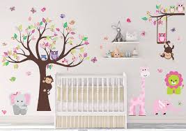 Buy Dekosh Kids Pink Jungle Theme Peel Stick Girl Nursery Wall Decal Colorful Owl Giraffe Lion Tree Decorative Sticker For Baby Bedroom Playroom Mural Online In Vietnam B07dlb4yky