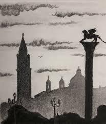 Venezia Silhouette Grafite E Carboncino Paesaggio Venezia Disegno Matita Grafite Carboncino Arte Mass Disegno Di Citta Disegni Di Paesaggi Disegni