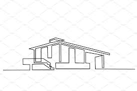 One Line Drawing Modern House Geometric Drawing Line Drawing Graphic Design Resources