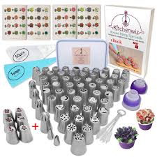 116 Russian Piping Tips Set Cake Decorations Kit Include 56 Icing Nozzles Piping 4 Sphere Ball Tips 2 Leaf Tips 50 Disposable Pastry Bags Silicon
