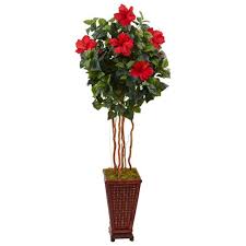 Shop large ivory & blue real touch orchid cascading bridal bouquet online from silk blooms at just £ 249.99. 5ft Artificial Hibiscus Tree In Decorated Wooden Planter Nearly Natural Target