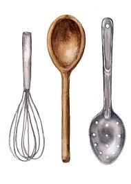 Kitchen Utensils Watercolor Art Wooden Spoon Whisk By Caryndahm Quadros Pra Cozinha Quadros Para Cozinha Tatuagens Culinarias