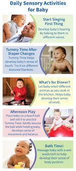 Here are some fun sensory activities for babies under 12 months of age. Daily Sensory Activities For Babies Sensory Development