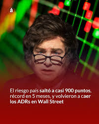 EL RIESGO PAÍS SALTÓ A CASI 900 PUNTOS, RÉCORD EN 5 MESES, Y VOLVIERON A  CAER LOS ADRS EN WALL STREET