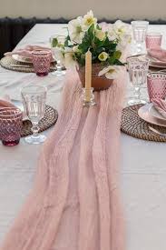 Dusty Rose Gauze Table Runner Table Runner For Wedding Wedding Etsy In 2020 Blush Bridal Showers Table Runners Rustic Wedding Decor