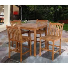 Amazonia Aberdeen 5 Piece Teak Square Patio Bar Height Dining Set Teak Patio Furniture Patio Bar Bar Height Dining Table