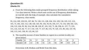 Collect the data by writing it on a piece of paper. Question 01 Marks 25 A From The Following Data Chegg Com