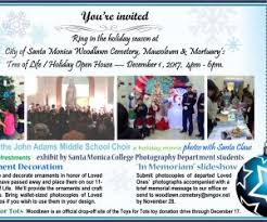 The corner is a stop on a trolley tour. City Of Santa Monica Woodlawn Cemetery Mausoleum Mortuary S Tree Of Life Holiday Open House Mommypoppins Things To Do In Los Angeles With Kids