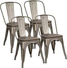 Check spelling or type a new query. Amazon Com Metal Dining Chairs With Wood Seat Tolix Style Indoor Outdoor Stackable Industrial Chair With Back Set Of 4 For Kitchen Dining Room Bistro And Cafe Gun Chairs
