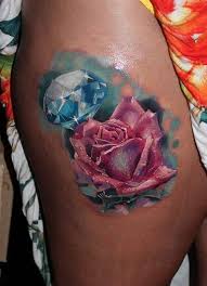Hyperrealistic Rose And Diamond Tattoo Floral Back Tattoos Diamond Tattoo Designs Diamond Tattoos