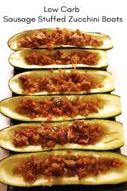 Low Carb Sausage Stuffed Zucchini Boats Recipe Best Zucchini Recipes Ground Sausage Recipes Recipes