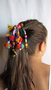 Advancement hairstyle has ahoge (antenna hair). Winter Accessories For Her Bohemian Pom Pom Hair Clip Colorful Etsy