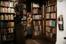 Moving picture of bookcase door that replaces fake bookshelf door your 90 per centum of these. The Secret Bookcase Door In The Library The Grolier Club