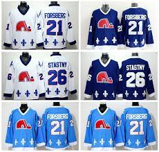 Stitch sewn graphics custom back name. Grosshandel Quebec Nordiques Trikots Eishockey 21 Peter Forsberg 26 Peter Stastny Trikot Home Blaue Strasse Entfernt Embroider Logos Von Top Sport Mall 15 99 Auf De Dhgate Com Dhgate