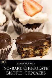 Mosaiko Chocolate No Bake Biscuit Cupcakes Recipe Baking Dessert Recipes Easy Greek Recipes Dessert