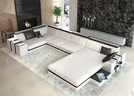 Designer Wohnlandschaft Asti U Form Weiss Schwarz Ledersofa Wohnen Sofa Set Designs Ecksofa Design