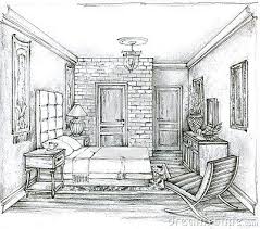Monochrome Sketch Of A Traditional Bedroom Pencil Drawing Of A Classic Bedroom Interior On W In 2020 Interior Design Drawings Interior Design Sketches Bedroom Drawing