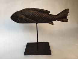 Urubatan carves the sculpture by hand of angelim wood and displays his signature work on a peroba wood base. Japanese Hand Carved Wood Koi Good Fortune Fish Sculpture 19thc Free Shipping Schneible Fine Arts Llc