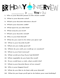 Fun Things To Do For Your Birthday Near Me Kids Birthday Interview Questions With Printable Birthday Interview Birthday Interview Questions Birthday Traditions