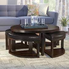 Wooden round coffee table with four stools. Coffee Table With Stools Underneath Ideas On Foter