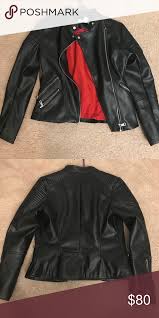 H M Faux Leather Jacket Biker Leather Jacket With Red Silky Fabric Inside Of Jacket Fits Small So May Need To B Leather Jacket Jackets Faux Leather Jackets
