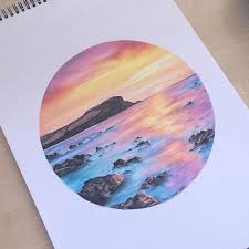 Sunset scenery drawing in pencil for beginners step by step hey everyone! Dreamy Sunset Ema Sivac Colored Pencils 2016 Art Colorful Drawings Prismacolor Art