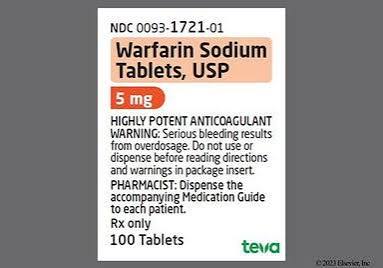 A blood thinner medication bottle with a warning label, illustrating an interaction-prone prescription