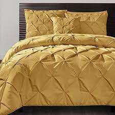 4 Piece Mustard Yellow Comforter Queen Set Pinch Pleated Puckered Pattern Tufted Pintucks Designs Buttonless Comforter Sets Mustard Bedding Yellow Comforter