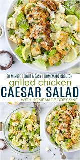 Easy Grilled Chicken Caesar Salad With Homemade Dressing Recipe In 2020 Grilled Chicken Caesar Salad Chicken Caesar Salad Croutons Homemade