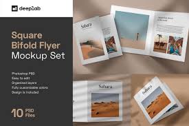 Square Bifold Flyer Mockup Set In Stationery Mockups On Yellow Images Creative Store