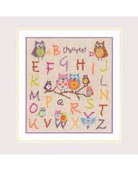 Broderie modele point de croix anagram sampler 4 saisons. Abecedaire Chouettes